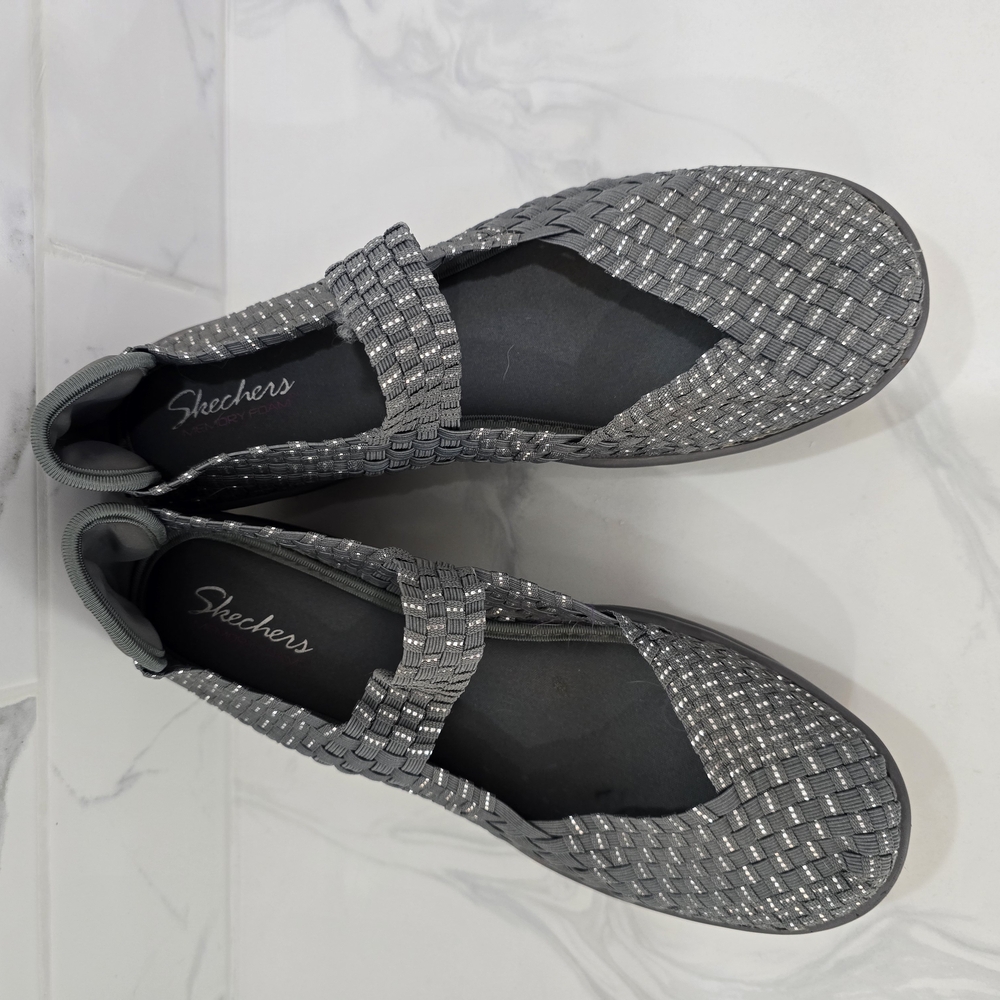 Skechers Gray Woven Slip-On Wedges